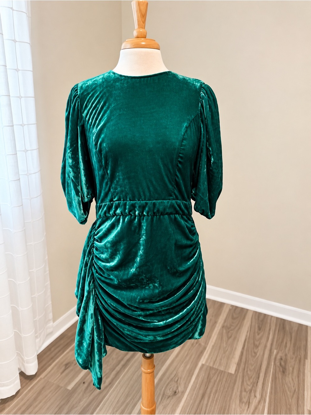 RHODE Pia Emerald Green Velvet Ruched Mini Dress Size 4